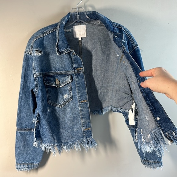 Zara Womens Distressed Denim Medium Wash High Low Jean Jacket Size Small Western - Picture 9 of 16